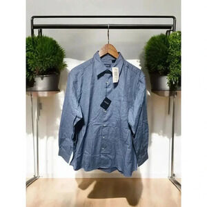 IZOD Shirt Men Large Casual Long Sleeve Button-Down Blue Cotton Shirt NWT